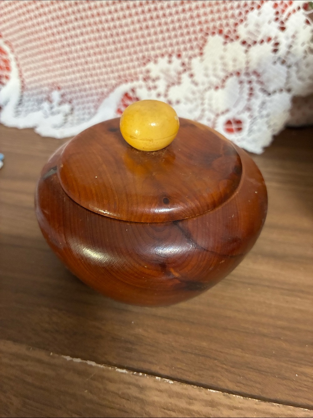 Wooden Lidded Decorative Box with Yellow Knob